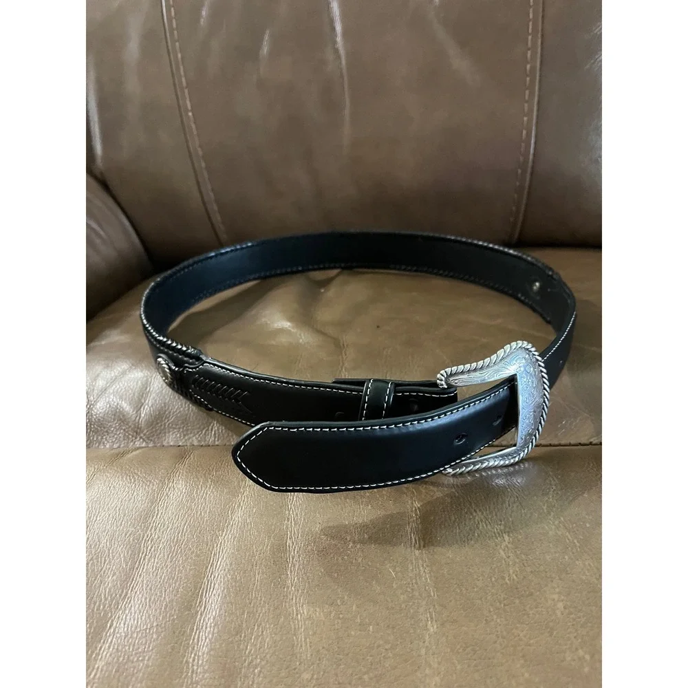 Nocona‎ Belt Co Mens Black Leather Western Belt Silver Concho Buckle 36